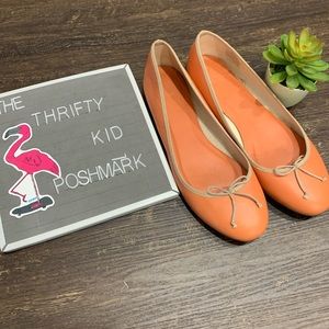J Crew Coral & Tan Bow Flats Size 8.5